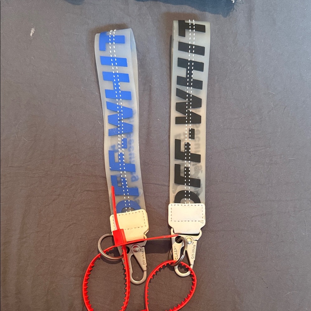Off-White Transparent keychain Belt with Black and Blue Details